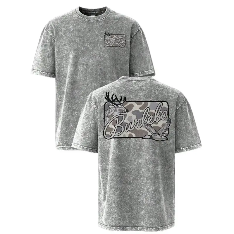 Deer & Mallard Duck Camo Vintage Washed T-Shirt – Oversized Hunting Graphic Tee for Men, Casual Southern Outdoor Short Sleeve, Gift for Deer & Duck Hunters