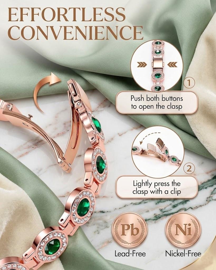 Magnetic Copper Bracelets for Women, 4X Strength 3800 Gauss Magnets, Adjustable Bracelet with Secure Clasp and Premium Multi-Facet Crystal Inlays