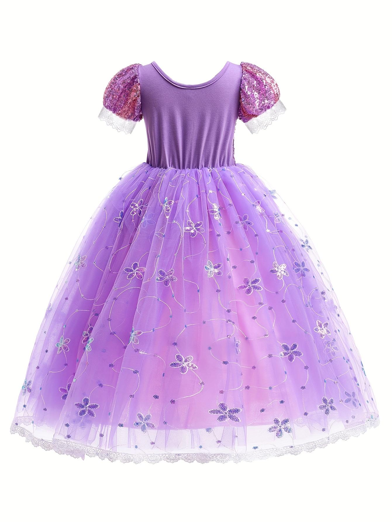 New[Purple Princess] Purple Princess Dress for Girls |             Includes Crown, Necklace, Ring & Bag Set - Perfect for Birthdays, Halloween, Christmas Parties & Performances Gifts  Gifts