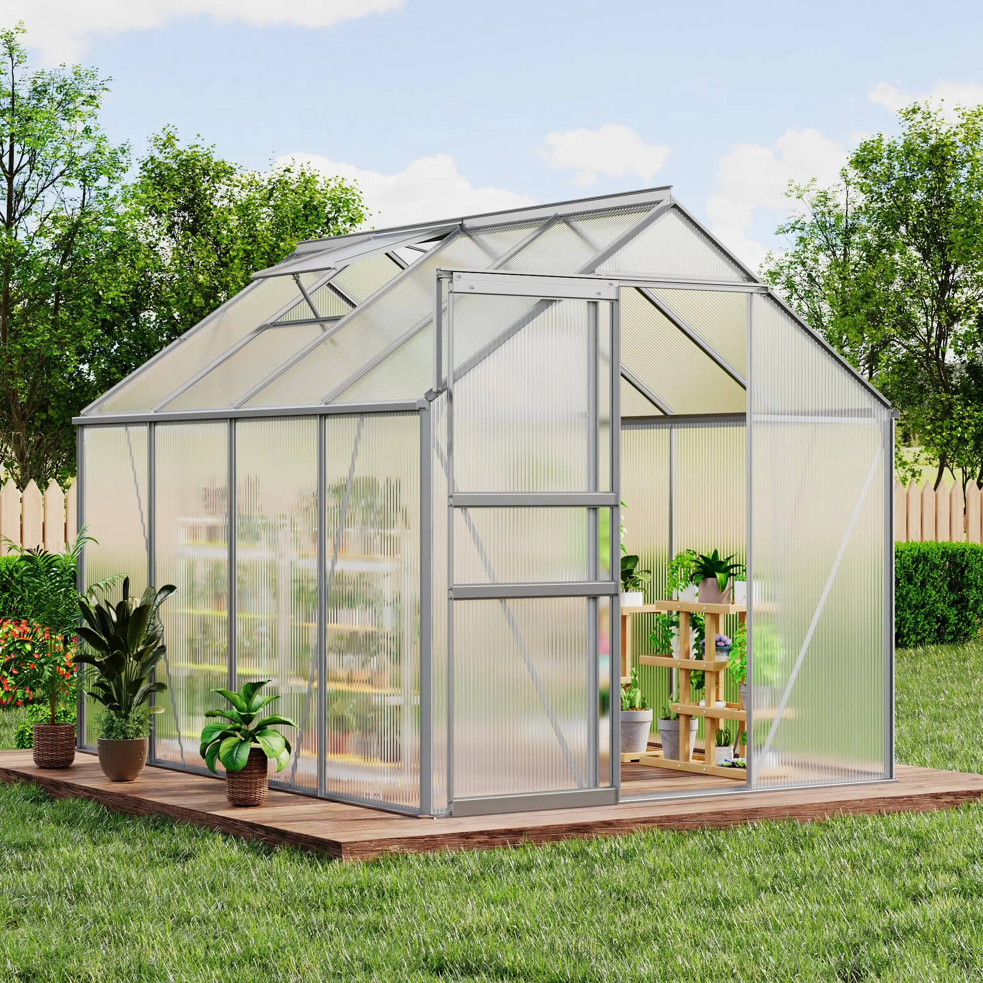 Heavy Duty Polycarbonate Walk-in Greenhouse – 6x8 FT Aluminum Frame, Roof Vent, Rain Gutter, Sliding Door, Ideal for Outdoor Patio, Backyard, Garden, Apartment Balcony