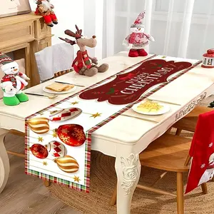 Christmas Ball Theme Table Runner, Festive Holiday Decor, 35x180cm Polyester, Kitchen Living Room Dining Centerpiece, Party Home Gathering