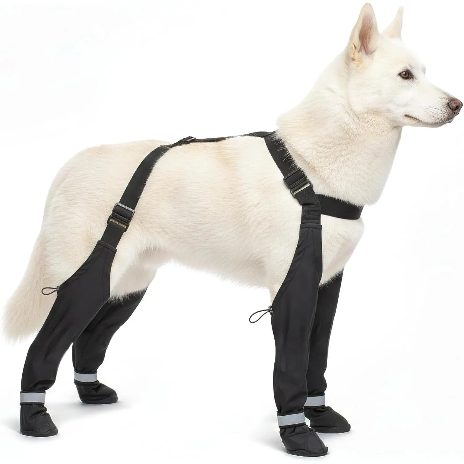 Dog Leg Protectors with Chest Harness, Waterproof Leggings with Paw Boots and Suspender System, Black, Full Body Protection for Rain Snow Mud (Extra Small)