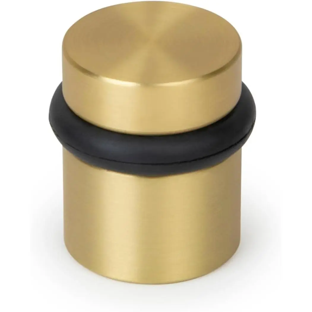 Floor Door Stop Heavy Duty Solid Brass, Satin Brass, 1.5 in Door Stopper | Wall Protector from Knobs, Rubber Bumper, Mounting Hardware Included, for Hardwood Carpet Tile, Floor Mounted