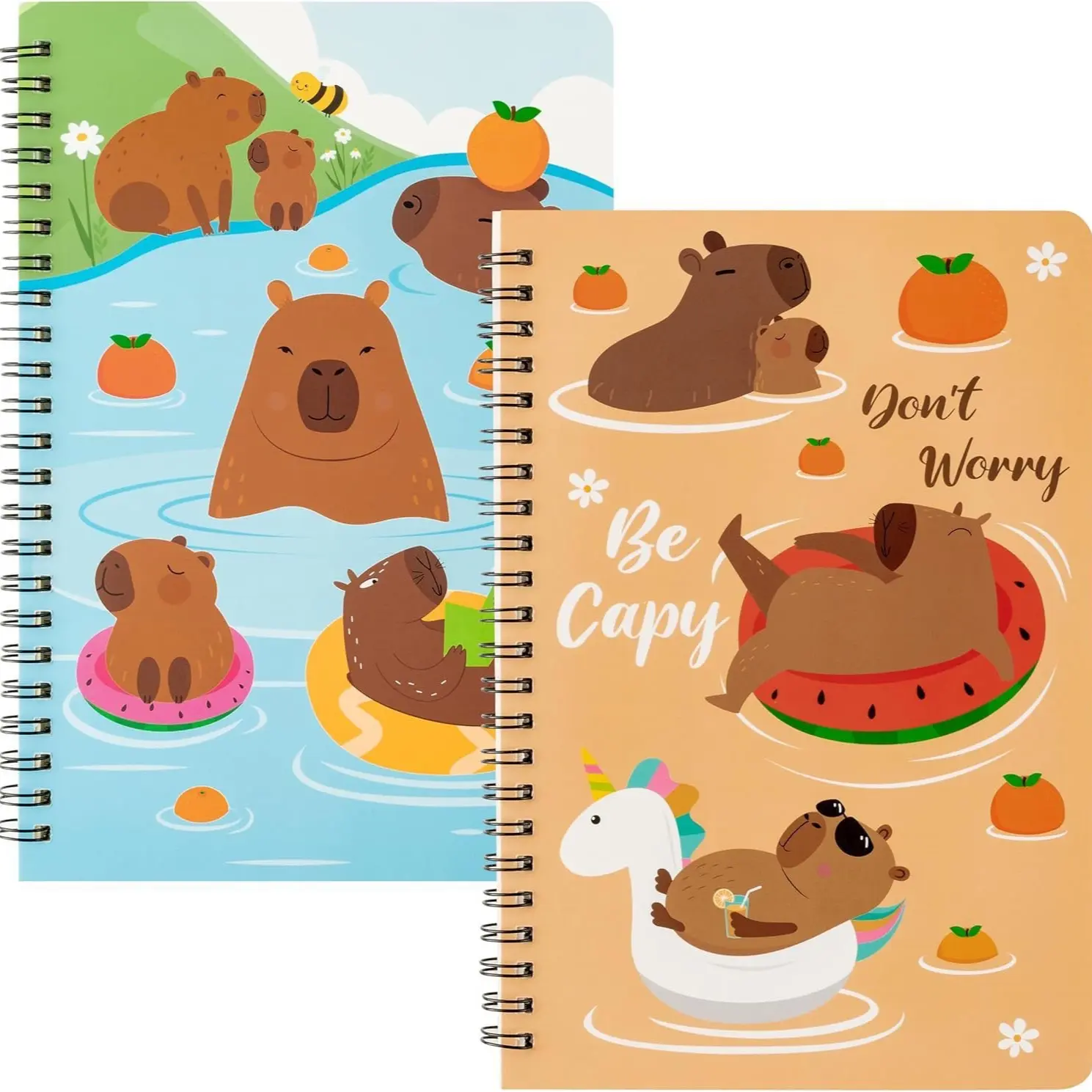 2pcs Capybara Coil Notebook Set Cute Cartoon Spiral Notebook Student Journal Planner