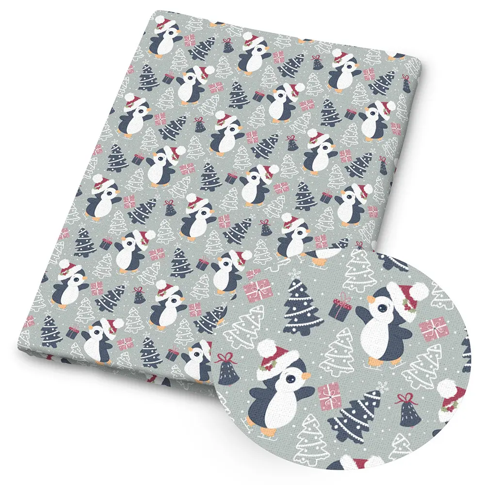 1pc Christmas Penguin Print Fabric - 59 X 19.68 Inches (150 X 50 Cm) Pre-Cut Polyester Fabric with Winter Xmas Cute Penguin Tree Pattern - Suitable for Sewing, Scrapbooking, Tablecloths, And Crafts