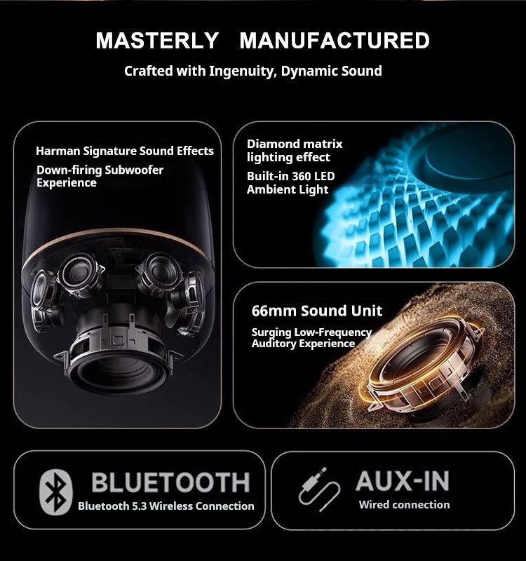 Dahaman Glass Speaker Bluetooth Speaker & Subwoofer Set Harman Colorful Glass Wireless Home Speaker Stylish Design with High-Low Frequency Gain Adjustment