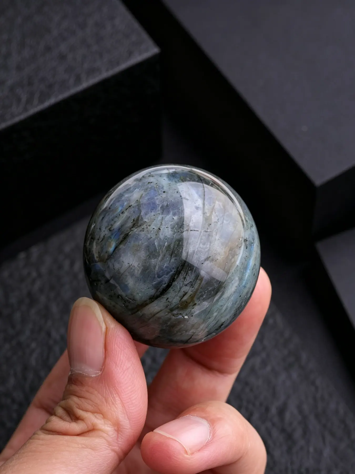 1 piece Natural Labradorite Crystal Sphere with shimmering blue flash, natural flash stone ornament for home decor, perfect gift for crystal lovers