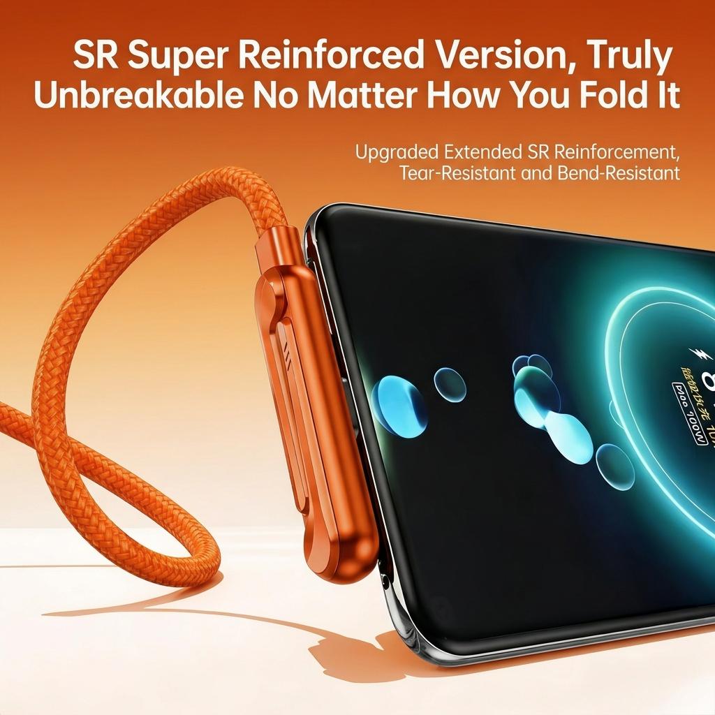 Orange  2026 Newest 240W Foldable Phone Stand Data Cable USB-C Ultra-Fast Charging Cable, 59.06-inch Charging Cable, 240W Braided Fast Charging Cable with  Phone Stand, T-Shaped Folding Design, Suitable for iPhone 15-17 Series