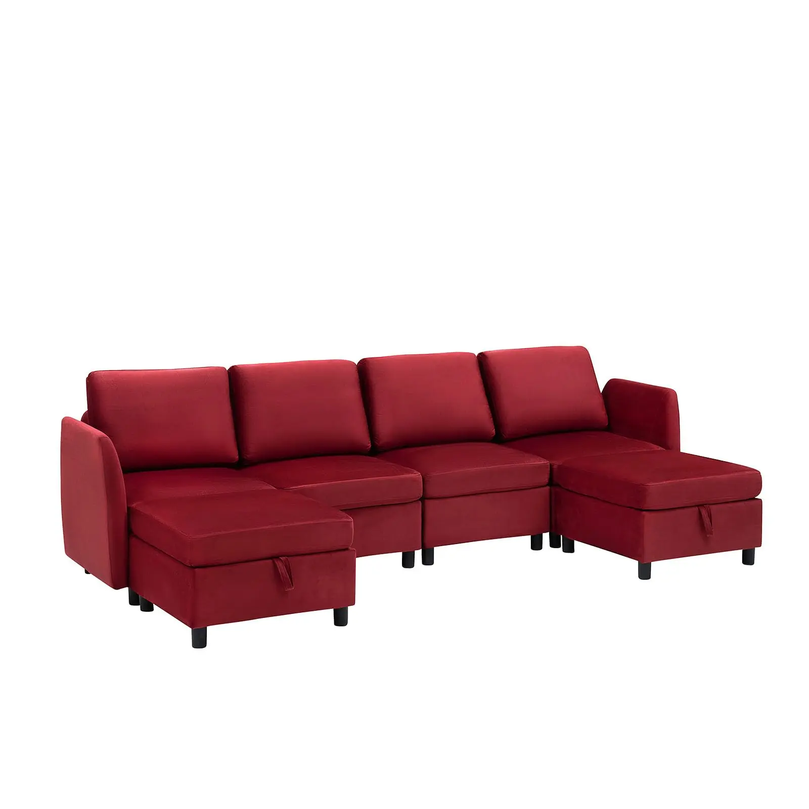 GAOMON Mid Century Modern Modular Sectional Sofa Set with Storage and Ottoman, Upholstered Velvet Couch with Armrests, Ideal for Living Room, Apartment, or Office in Red - Includes Armrest, Middle, and Ottoman Modules