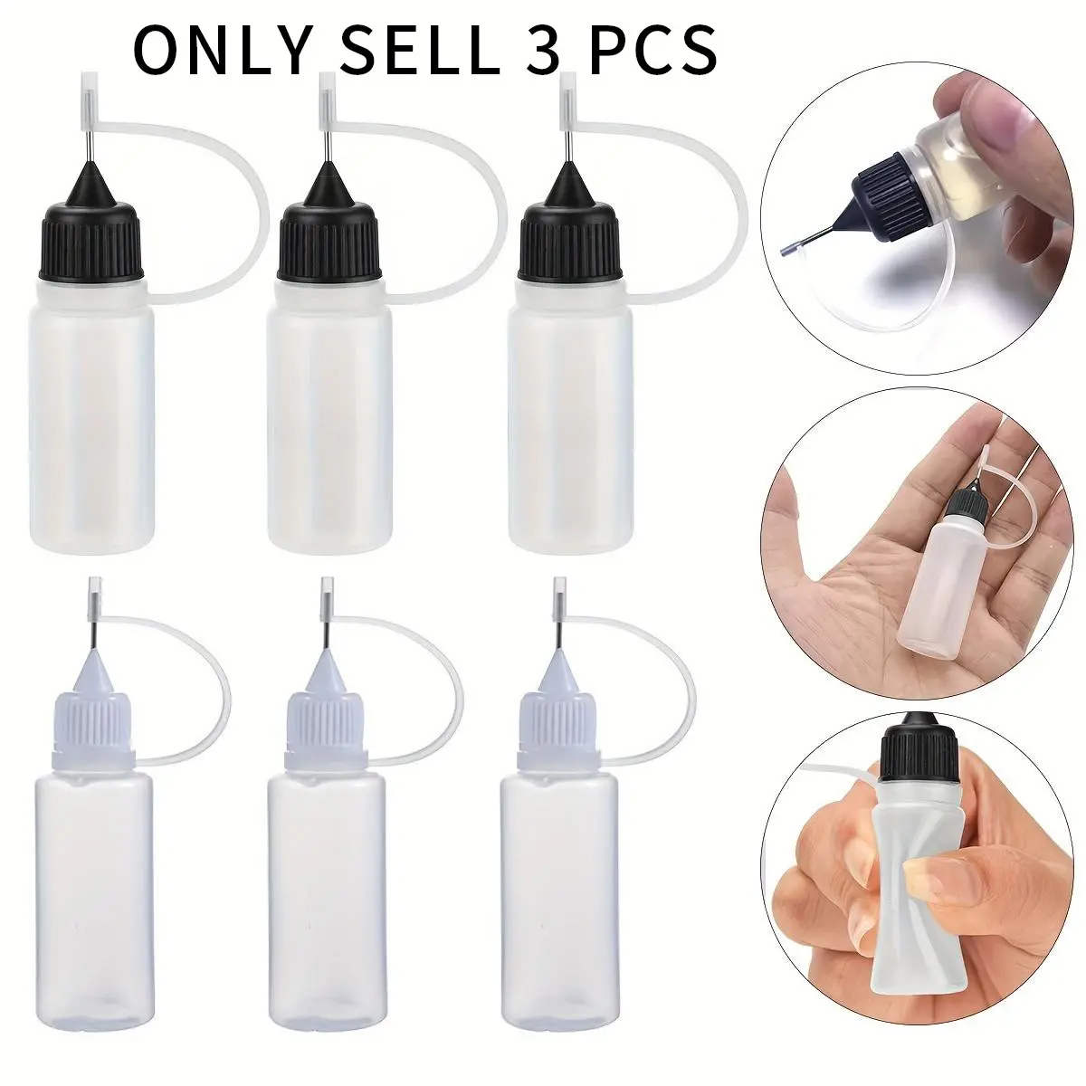 3 Pcs/Pack Precision Tip Applicator Bottles Liquid Dropper Bottles, 10ml 0.3 Ounce Translucent Refillable Design Bottles for Beauty Makeup Tools Lotion Bottles DIY Quilling Craft