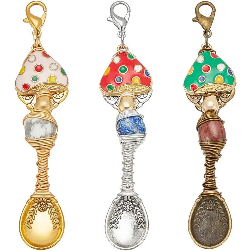 3 count 3 Colors   Beads, Spoon Alloy Wire Wrapped Necklace Spoons for DIY Craft  Making Necklace Bracelet Key Chain, 3 Inch Long