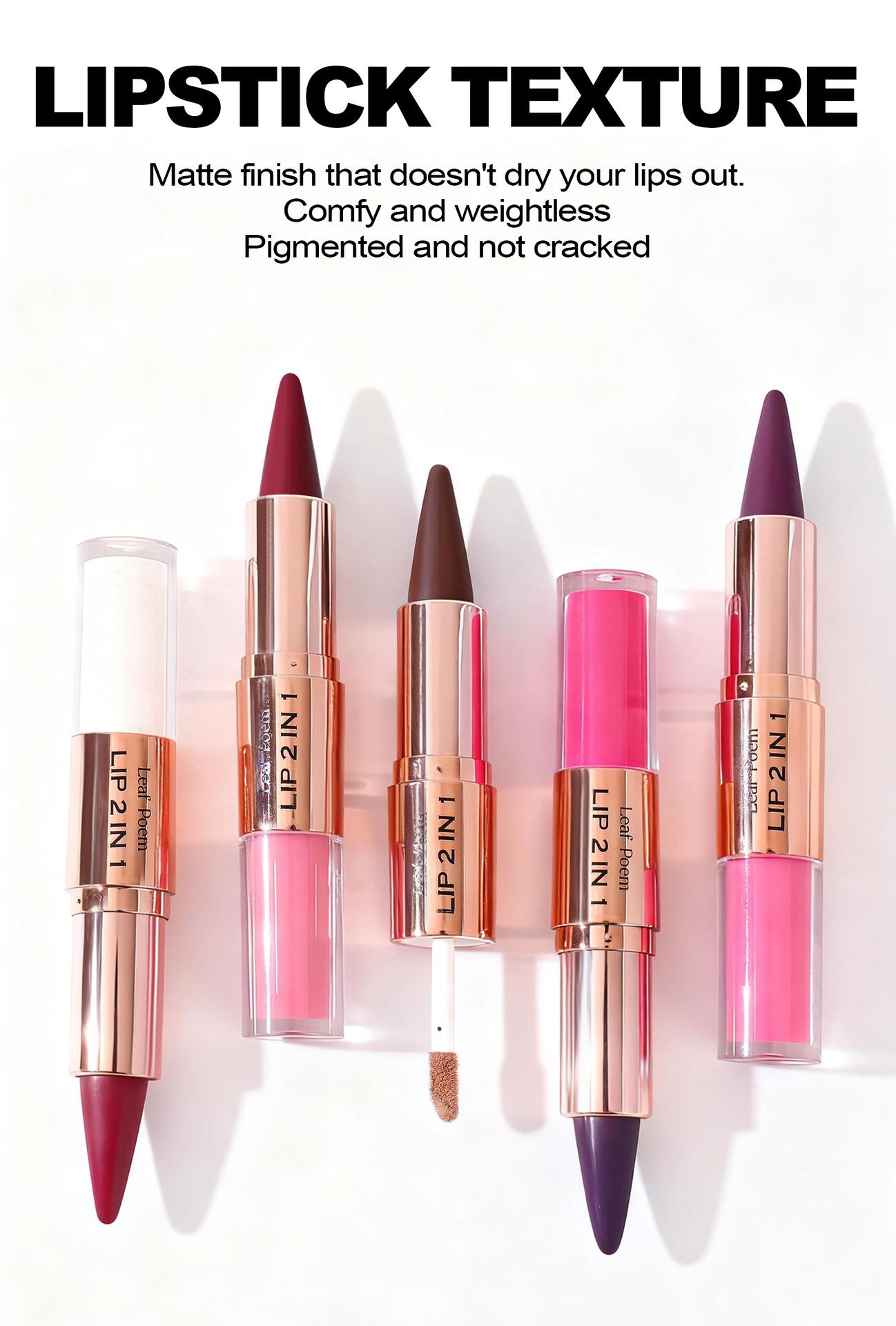 Dual-ended two-in-one lipstick and lip liner, matte non-stick cup non-fading pearlescent lip gloss, long-lasting matte lipstick