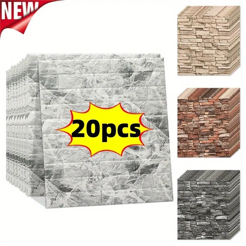 20pcs 3D Wall Brick Stickers, Xpe Foam Self-Adhesive Waterproof Ceiling Decals, Easy Peel & Stick, Cuttable, for Kitchen Bathroom Hallway Brick Wallpaper Peel And Stick