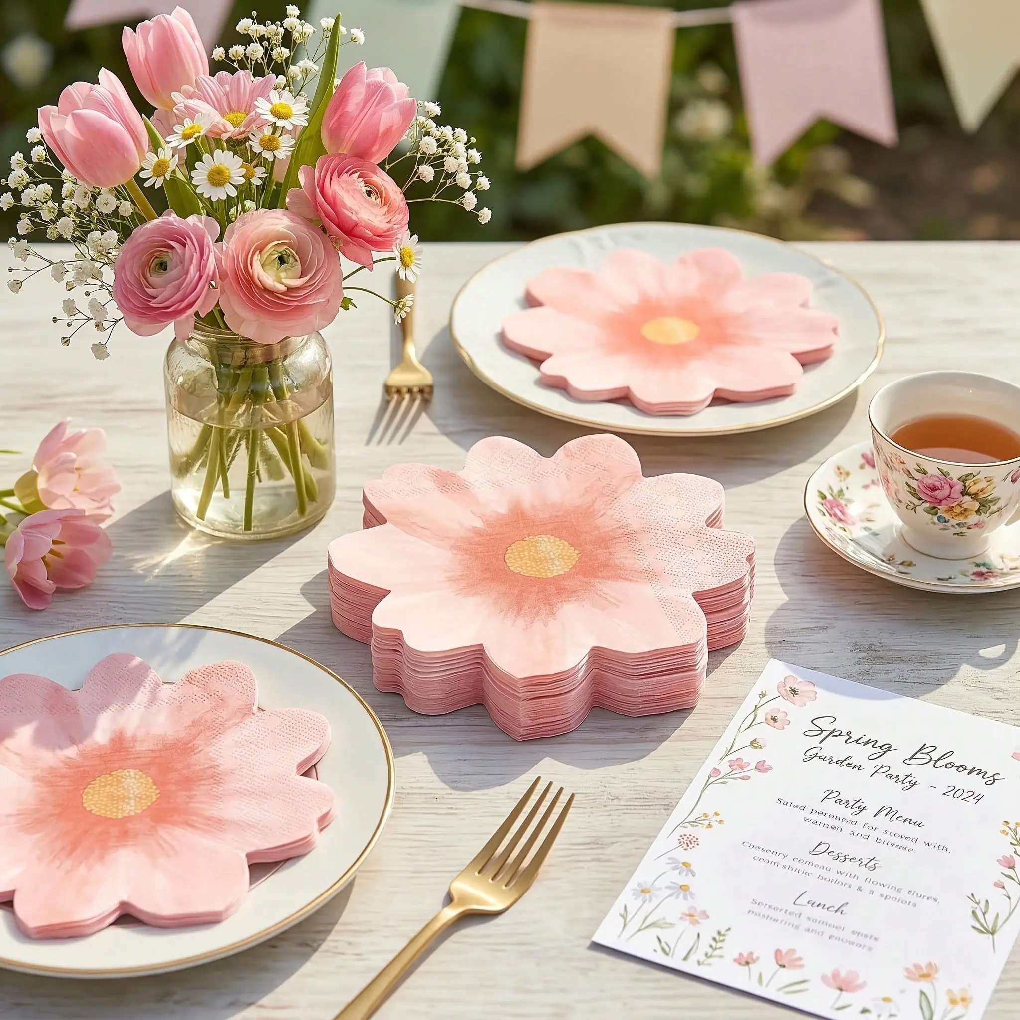 20 Flower Disposable Paper Napkins, Single Use Floral Napkins, Perfect for Lunch, Dinner, Wedding, Baby Shower, Tea Party, Birthday Party
