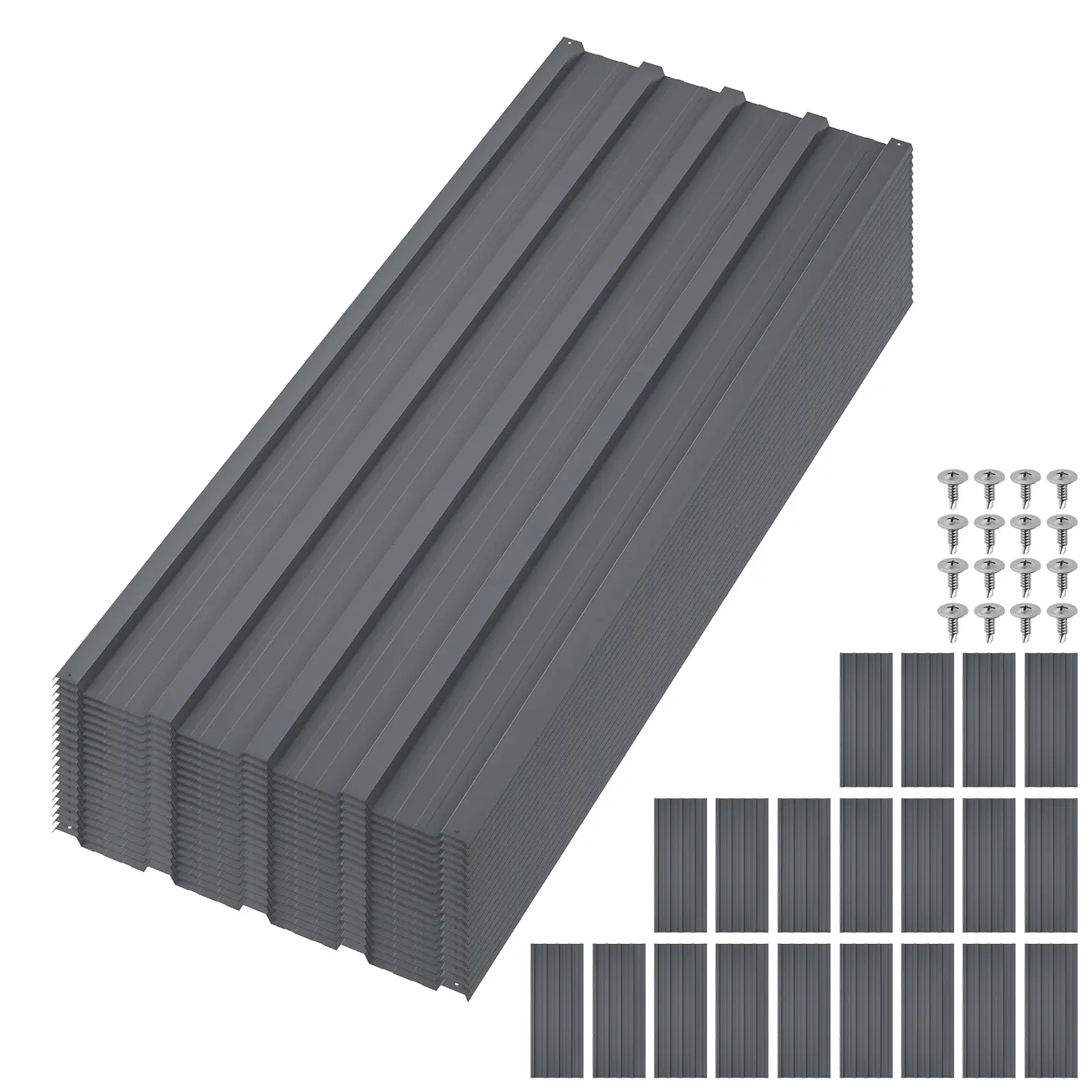 Corrugated Roofing Sheets 20 Pack, Metal Garage Shed Side Panels 1080Mm x 426Mm, Galvanised Steel Grooved Roof Panels Covers