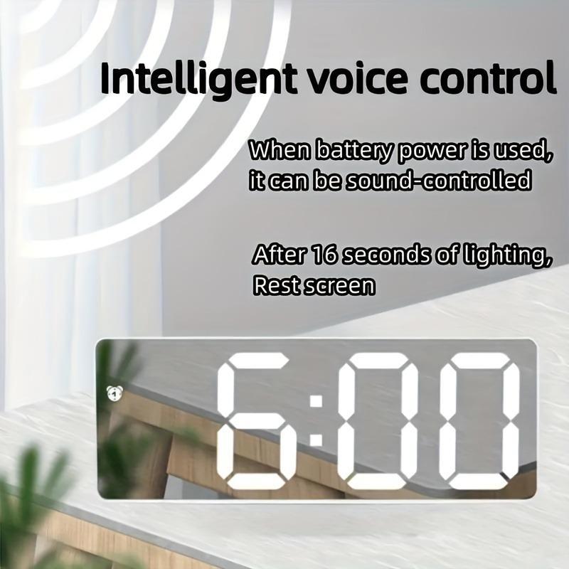 Led Mirror Alarm Clock, 1 Count Modern Exquisite Sound Control Battery Powered Digital Clock, Desktop Electronic Clock for Bedroom Office Home Decor(without Battery) Led Mirror Alarm Clock, 1 Count Modern Exquisite Sound Control Battery Powered Digital Clock, Desktop Electronic Clock for Bedroom Office Home Decor(without Battery)