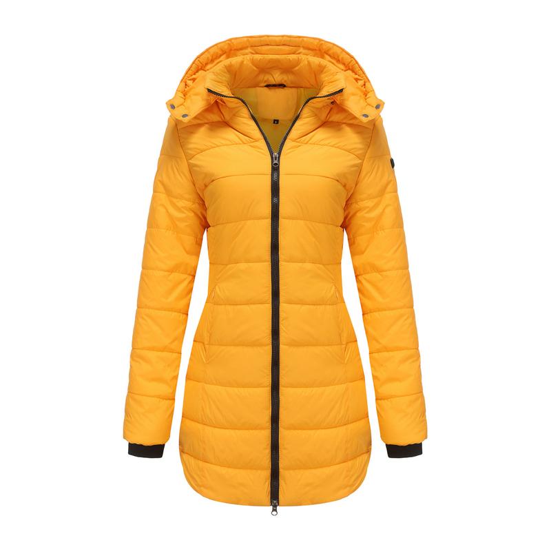 BIGWIG women's autumn and winter long warm parka, detachable hood, windproof and warm down jacket, autumn and winter warm cotton jacket, windproof and waterproof jacket, windproof and waterproof jacket, mid-length slim warm hooded cotton jacket