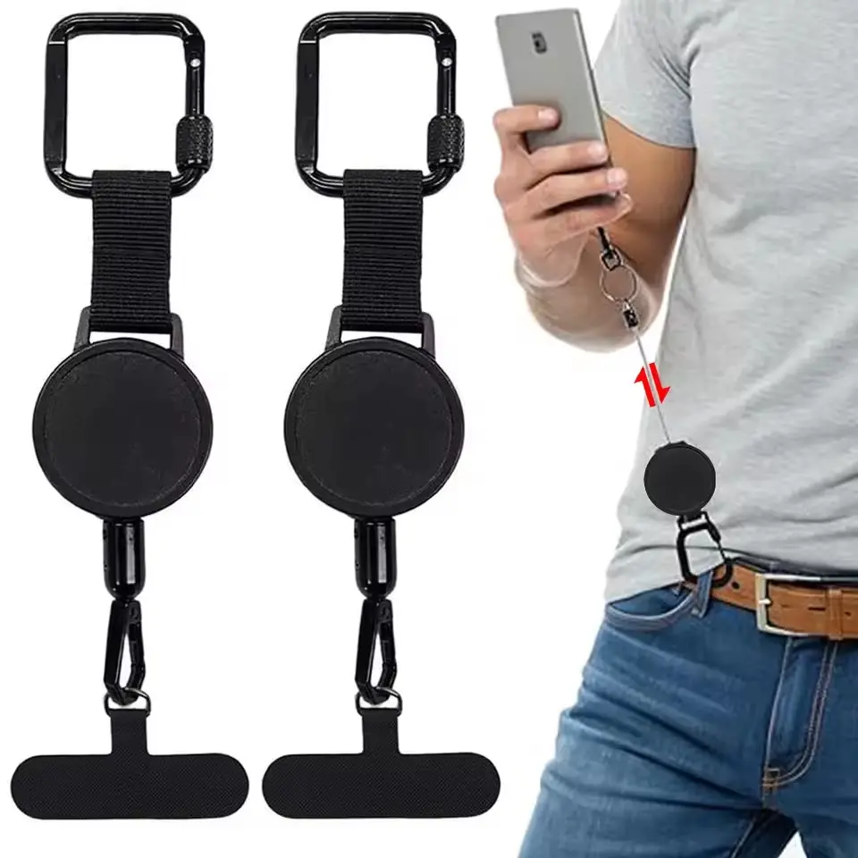 Retractable Anti-Theft Cellphone Holder with Adjustable Fabric Strap, Carabiner Hook & Anti-Drop Harness for Outdoor Users’ Hiking, Cycling (Mobile Phone Accessory), Accessories, Lanyard