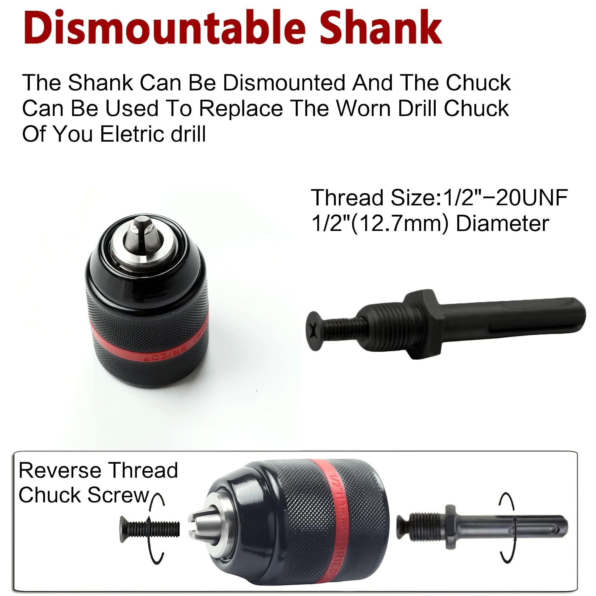 Heavy Duty 1/2-20UNF 13mm Keyless Drill Chuck & SDS & Socket Square Female Adapter, Hardware Tools, Professional Power Tool Accessories, Drill Bit Extension