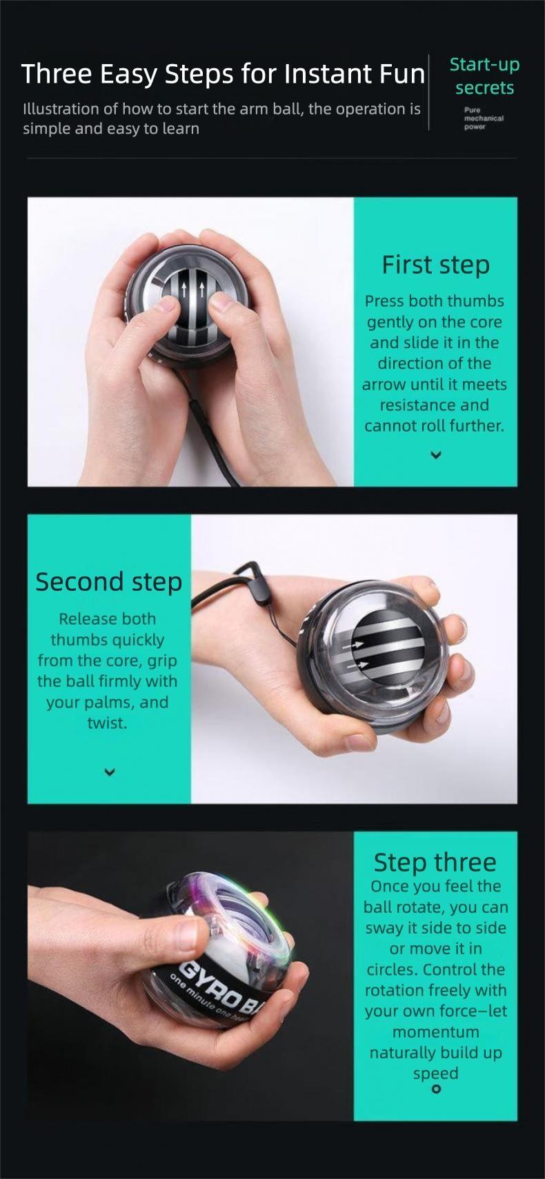 Ultimate Auto Gyro Ball Hand Trainer |   On-the-Go Fitness Tool for Stronger Grip, Toned Forearms & Stress Relief – Perfect for Travel, Office, or Home Workouts. Get Stronger Hands, Faster Results