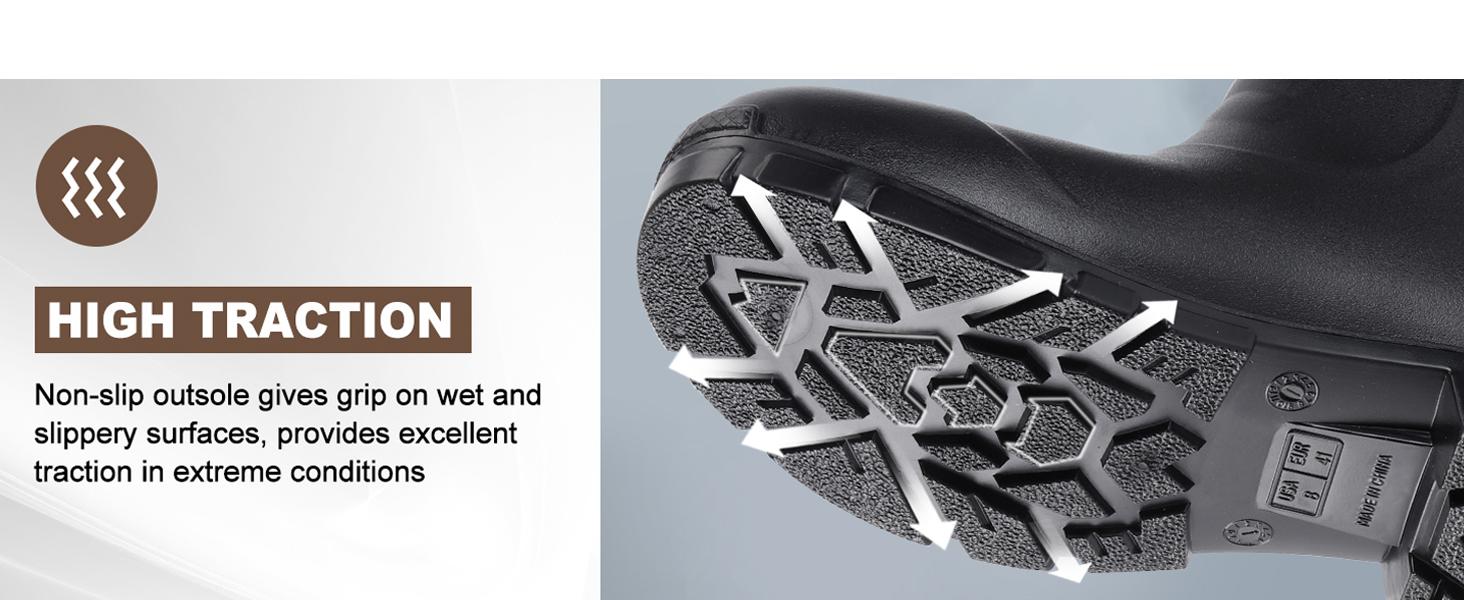 Steel Toe Rubber Work Boots for Men Waterproof Durable Concrete Boots for Hunting Manufacturing Construction