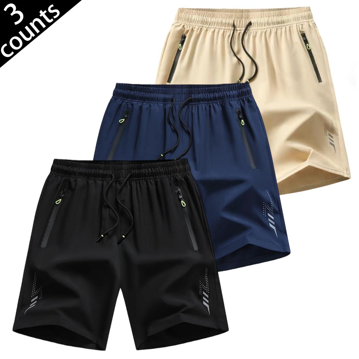 Side-Zip Reflective Performance Pro Mens Quick Dry Athletic Shorts with Secure Side Zipper Pocket and Reflective Logo Graphic Drawstring Waist Breathable Sportswear for Night Runs and Gym Workouts