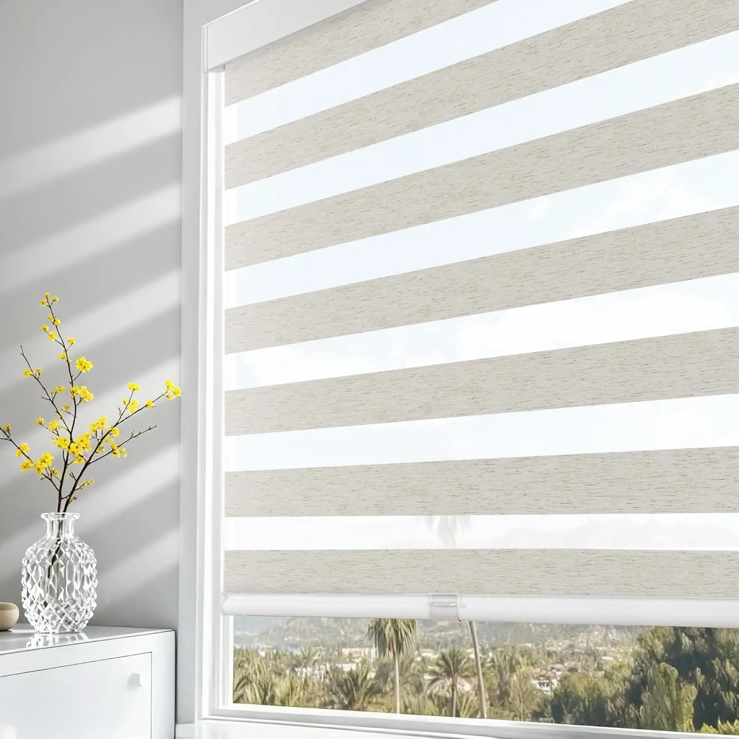 Blinds for Windows Pull Down Roller Window Shades| 20"W x 72"H, Dual Layer Light Filtering Shade with Privacy Day Night, Door Blind for Home Easy to Install