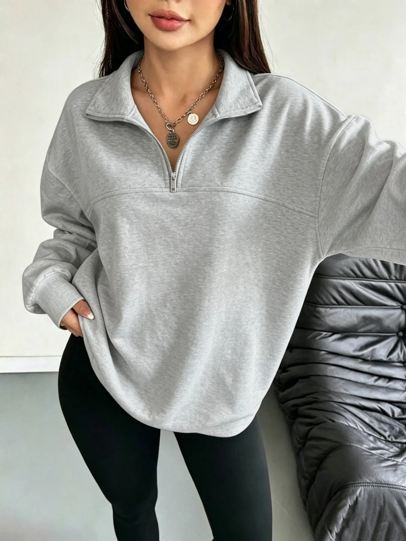 Women's Casual Loose-Fit Sweatshirt, Long Sleeve Zipper Design, Plain Pattern, Fall & Winter Streetwear, Comfortable Pullover Top, Camouflage