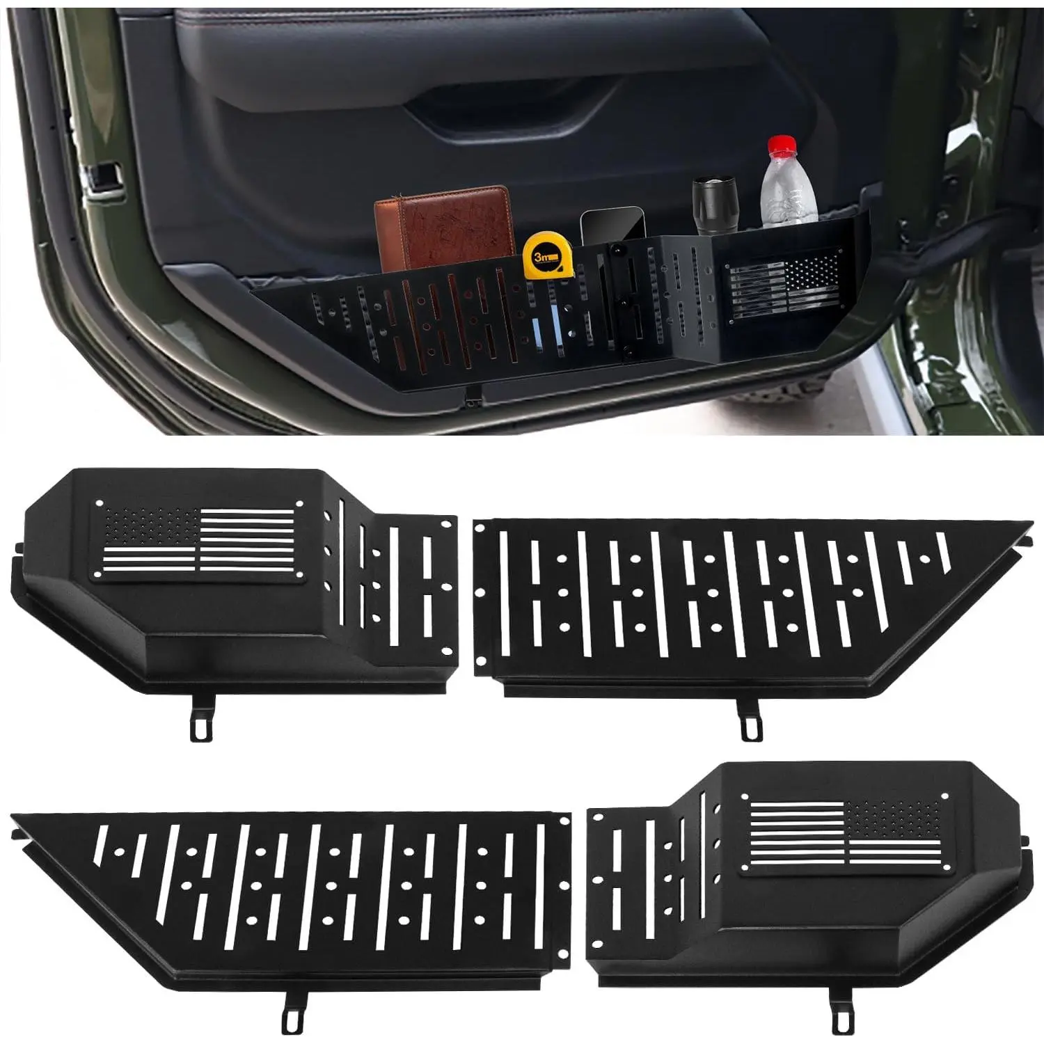 2 Pcs Metal Front Door Pocket Organizer Compatible with 2018-2026 Jeep Wrangler JL JLU 4XE,2020-2026 Gladiator JT Storage Box (Not Fit for Power Seats)