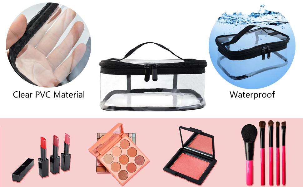 2 Pack Portable Clear Makeup Bag Zipper Waterproof Cosmetics Bag Transparent Travel Storage Carry Pouch PVC Zippered Toiletry Bag Organizers With Handle for Vacation Travel, Bathroom 2 Pack Portable Clear Makeup Bag Zipper Waterproof Cosmetics Bag Transparent Travel Storage Carry Pouch PVC Zippered Toiletry Bag Organizers With Handle for Vacation Travel, Bathroom
