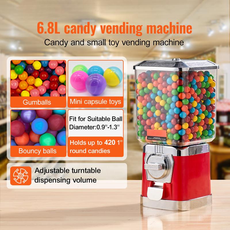 VEVOR 17/21/ 25inch H Gum Ball Machine Vending Machine Coin Bank Retro Candy Dispenser PC Blue/Yellow/Red