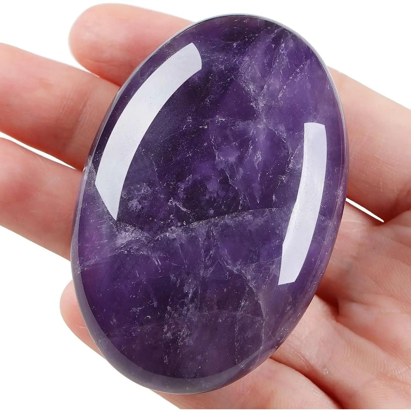 Amethyst 2.4" Large Palm Stone Healing Crystals Natural Gemstones Calming Effects Energy Balancing Reiki Polished Worry Stone Cleansing Protection Anxiety Stress Relief Therapy 1PC