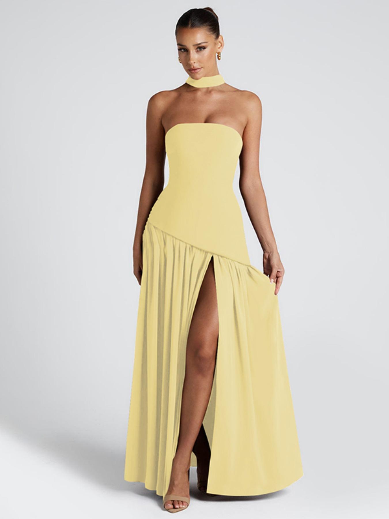 Women's Plain Split Thigh Body Con Tube Dress with Scarf, Elegant Strapless Dress for Party Club Beach Vacation, Ladies Clothes for All Seasons, Bodycon Party Dress Women's Plain Split Thigh Body Con Tube Dress with Scarf, Elegant Strapless Dress for Party Club Beach Vacation, Ladies Clothes for All Seasons, Bodycon Party Dress