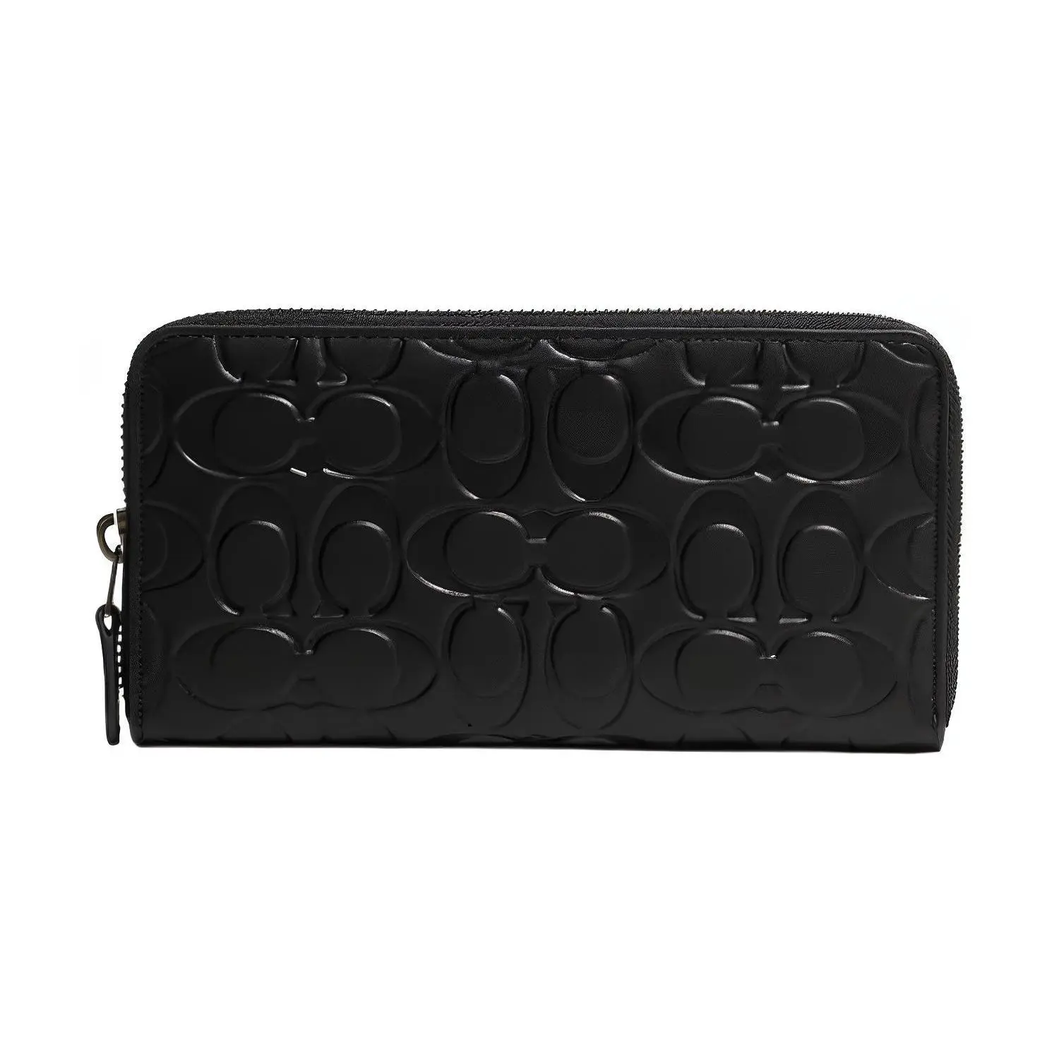 COACH Accordion Wallet for Women – Logo-Embossed Leather Zip-Around Card Wallet in Black
