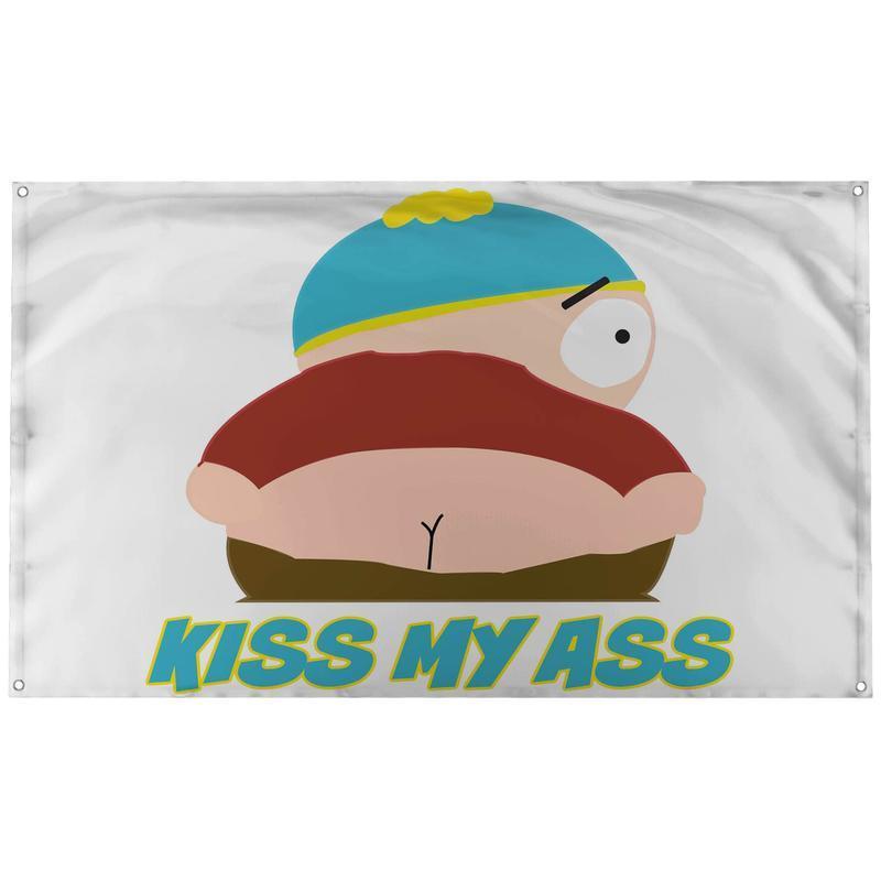 South Park Cartman Tapestry Funny Cartoon Wall Art 40x60 Inch for Home Dorm Bedroom Decor Kiss My Ass Design Durable Room Decoration 30X40In