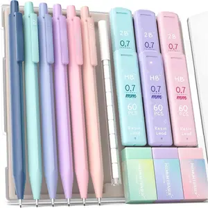 6 count Cute Mechanical Pencil Set with 372 Leads & Erasers, 0.7mm Medium Point, Pencils Mechanical with 360 count (HB & 2B) Lead Refills & 12 count Erasers & Storage Case for Writing & Drawing