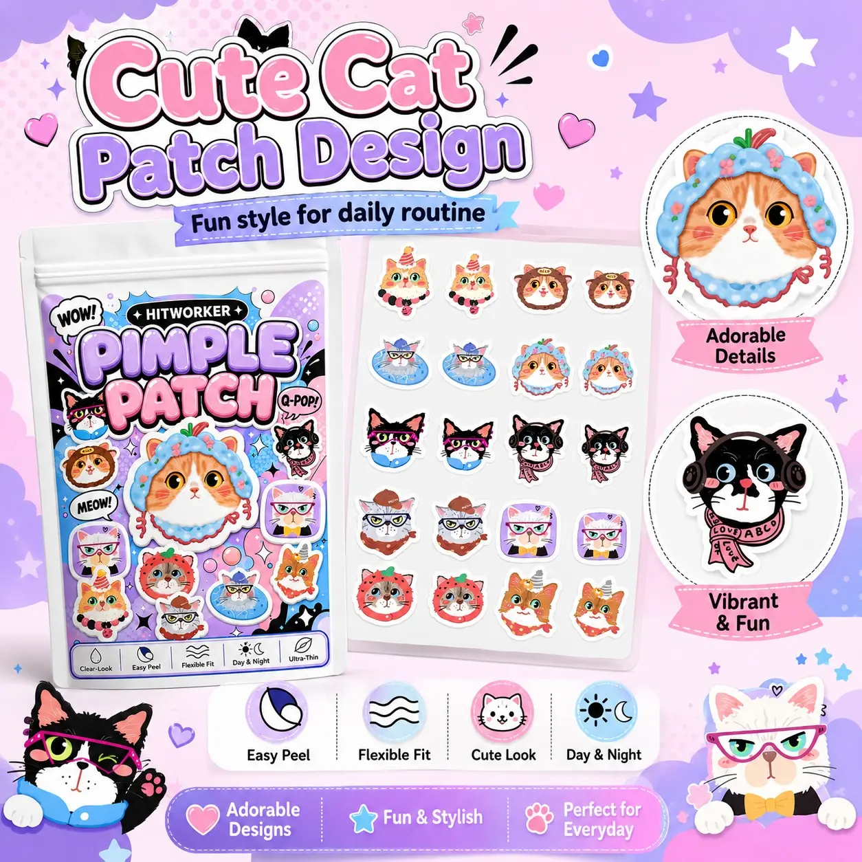 100pcs Pimple Cover Patches, Clear-Look Hydrocolloid Beauty Patches, Day and Night Use, Easy Peel Spot Cover, Skin Care Solution