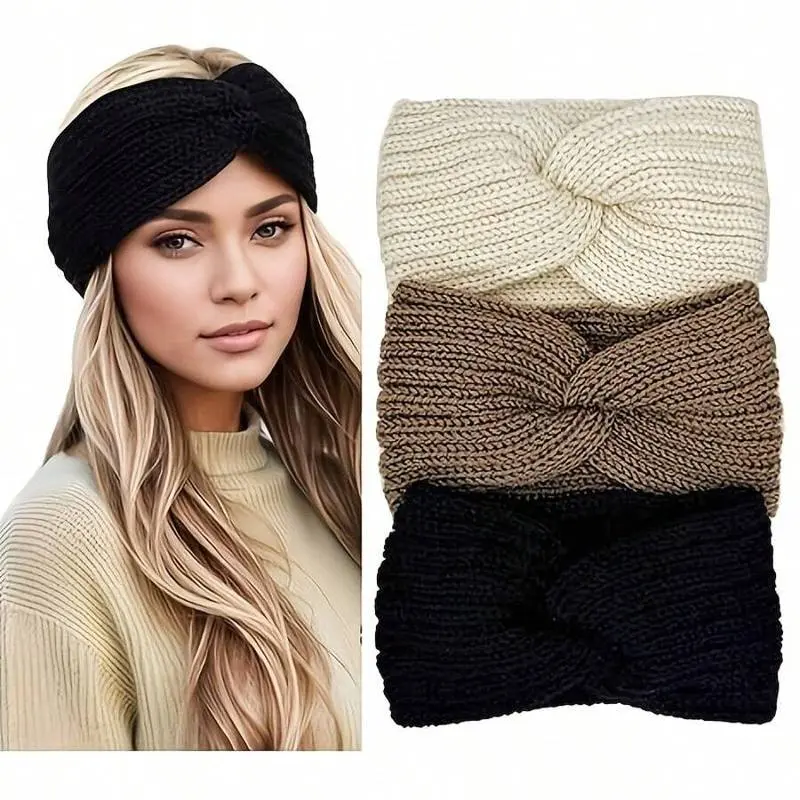 3pcs Women's Winter Ear Warmer Headband, Knitted Thick Headband Hair Accessories For Cold Weather