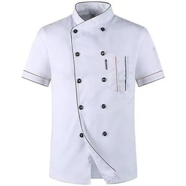 Men's Chef Coat Uniform Short Sleeve Cook Jacket Restaurant Kitchen Work Breathable Clothes