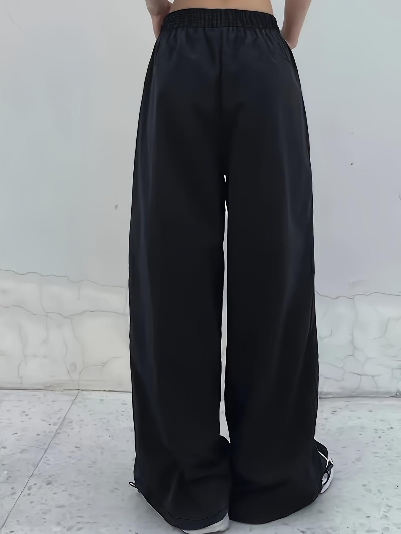 Women's Solid Color Button Decor Wide Leg Pants, Basic Casual High Waist Comfy Trousers for Work Office Business, Ladies Casual Fitted Bottoms for All Seasons
