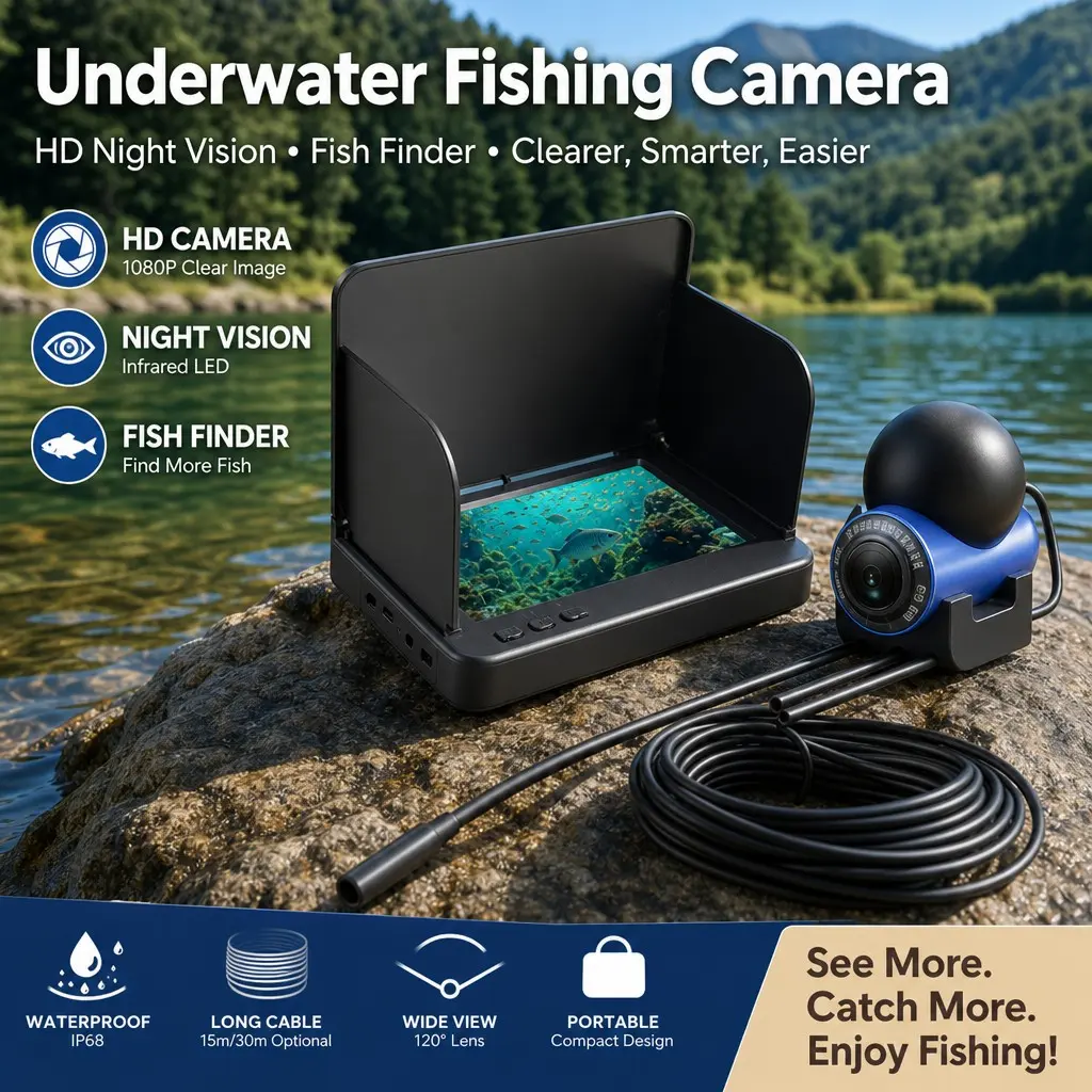 30m Long Cable HD Underwater Fishing Camera, Infrared Night Vision, Waterproof Portable Fish Locator, Clear Underwater View, Fishing Gear Accessories