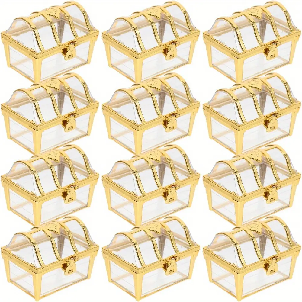 12pcs Treasure Chest Candy Boxes Wedding Favor Boxes Plastic Chests Vintage Pirate Jewelry Storage Box for Wedding Valentines Day Birthday Party Favors Containers With Lids