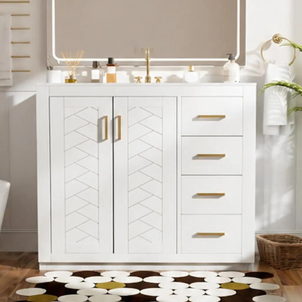 ARCH 36 Inch Bathroom Vanity with Ceramic Sink Combo, Solid Wood Frame Freestanding Floor Cabinet, Modern Bathroom Storage Cabinet with 3 Drawers and Soft Close Doors, White Finish, Multiple Color Options Available, Black/Blue/Green/Indigo Color