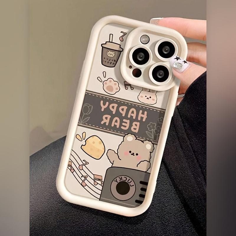Happy Milk Tea Bear Fully Transparent Anti-Drop Soft Case, Simple and Premium Transparent Air Cushion, Compatible with iPhone 17 E Air Pro ProMax iPhone16 15 14 Plus 13 12 Mini 11 X XS XR