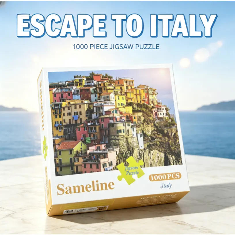Sameline 1000-Piece Italy Cinque Terre Jigsaw Puzzle, Colorful Cliff Village Landscape Puzzle for Adults, Home Wall Decor Hobby Gift, Beginner, Cliff Villages