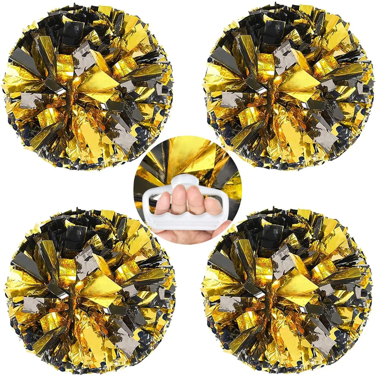 4 counts Metallic Cheerleading Cheer Pom Poms, Fluffy Cheerleader Pompoms with Finger-Friendly Ring, Cheering Poms for Squad Team Sports Game Dance Dress Party Adults