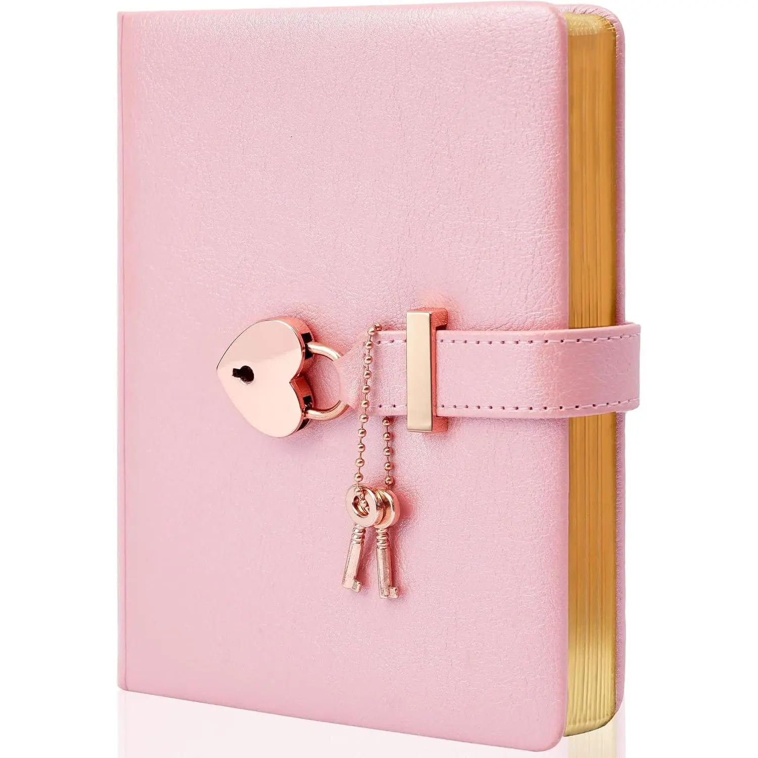 Lockable Diary with Heart-Shaped Lock and Key for Girls Ages 8-12, Pink Cute Secret Journal with 296 Gold-Edged Pages, Gift Box for Teen Girls & Women, B6 Pearl Pink