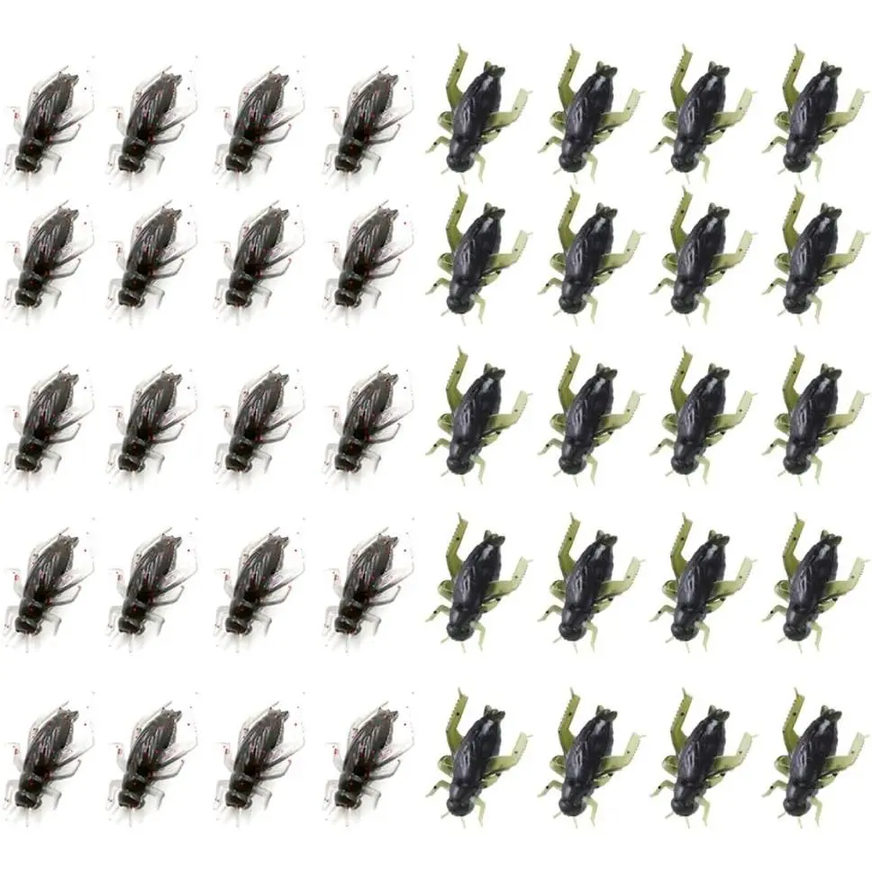 40 count 2 Colors Black Cricket Shape Fishing Soft Lures Super Simulate  Artificial