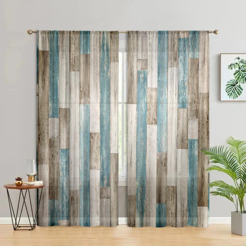 Wood Grain Print Curtain, 2 Counts/set Modern Simple Pole Pocket Hanging Curtain, Home Decoration Curtain, Window Treatment for Home Living Room Bedroom Study Kitchen Dining Room