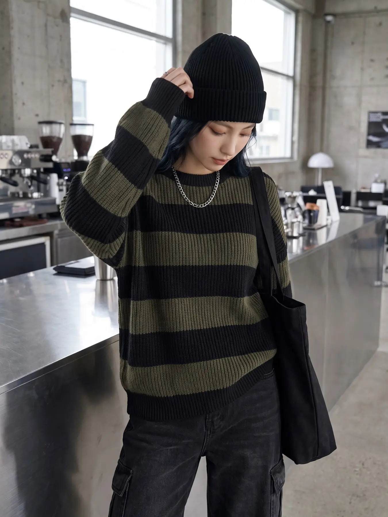 Women's Drop Shoulder Striped Sweater, Casual Long Sleeve Round Neck Knit Top, Spring & Fall Fashion Women's Knitted Pullover